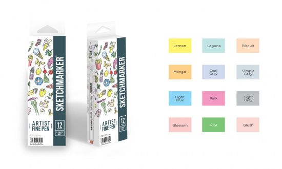 Набор капиллярных ручек Sketchmarker Artist fine pen Light colors 12цв Набор капиллярных ручек Sketchmarker Artist fine pen Light colors 12цв